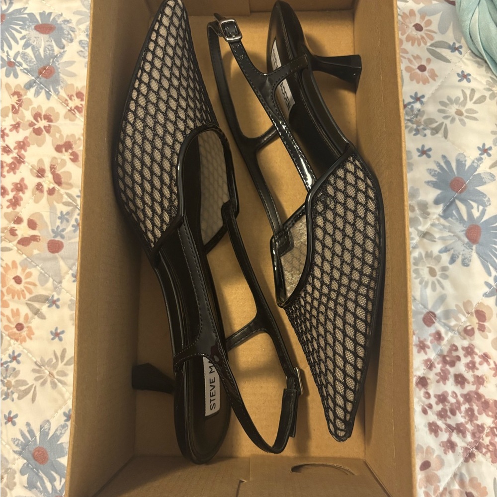 Steve Madden Black Kitten Heels with Mesh Design